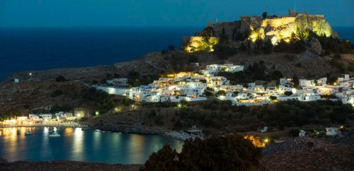 Panorama of Lindos village from the road